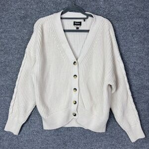 Barbour Knit Cardigan Womens Size 8 Cream Good Ribbed Cotton V-Neck